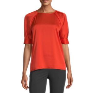 Satin Puff Sleeve satin Blouse Cyber Orange XL Tall
